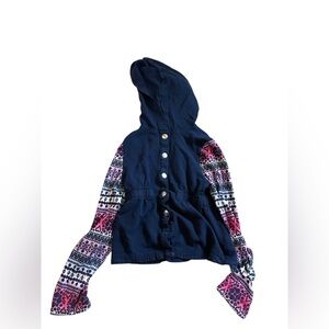 Wonder Nation Girls Hooded Jacket Navy Pattern Sleeves Size 6–6X